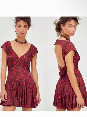 Free People Want Your Love Mini Dress in Black & Red